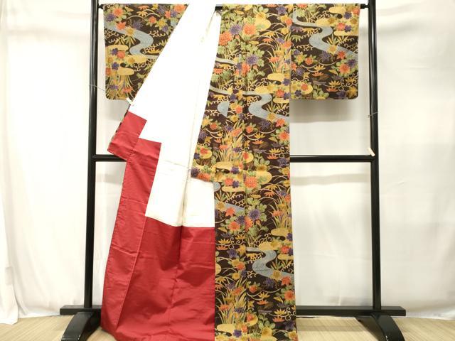 平和屋着物■上質な小紋　紬地　立波草花文　正絹　逸品　CABJ3416ev