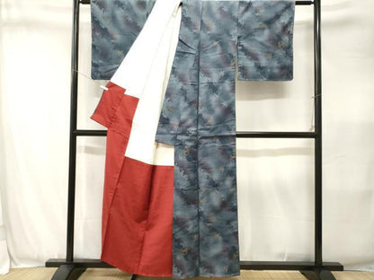 平和屋着物■上質な紬　舞蝶文　シルエット　正絹　逸品　CABJ3421ev