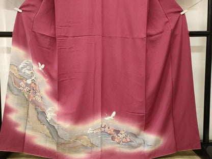 平和屋着物■訪問着　立波枝梅飛鶴文　暈し染め　金彩　正絹　逸品　CABJ3430ev