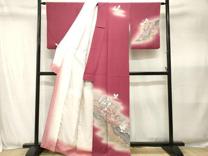 平和屋着物■訪問着　立波枝梅飛鶴文　暈し染め　金彩　正絹　逸品　CABJ3430ev