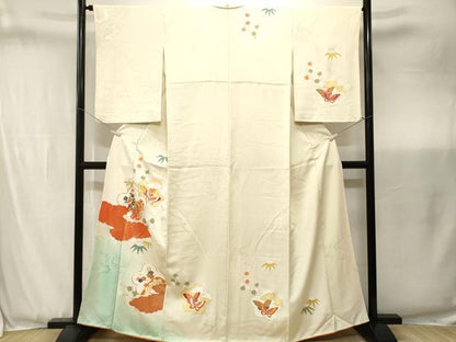 平和屋着物■訪問着　駒刺繍　御所車舞蝶文　暈し染め　金彩　正絹　逸品　CABJ3440ev