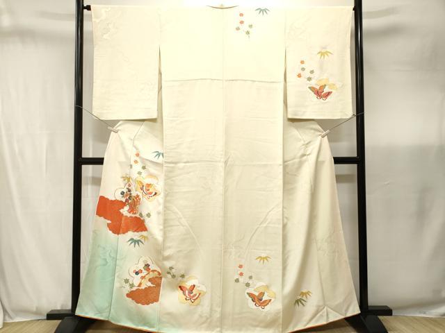 平和屋着物■訪問着　駒刺繍　御所車舞蝶文　暈し染め　金彩　正絹　逸品　CABJ3440ev