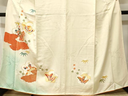 平和屋着物■訪問着　駒刺繍　御所車舞蝶文　暈し染め　金彩　正絹　逸品　CABJ3440ev