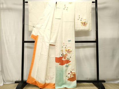 平和屋着物■訪問着　駒刺繍　御所車舞蝶文　暈し染め　金彩　正絹　逸品　CABJ3440ev