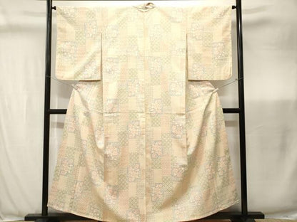 平和屋着物■上質な紬　色紙重ね吉祥花文　正絹　逸品　CABJ3444ev
