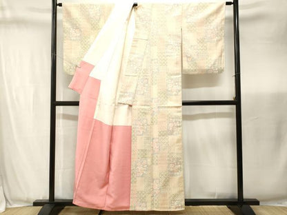 平和屋着物■上質な紬　色紙重ね吉祥花文　正絹　逸品　CABJ3444ev