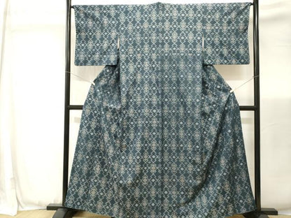 平和屋着物■上質な紬　松皮菱絵絣文　正絹　逸品　CABJ3465ev