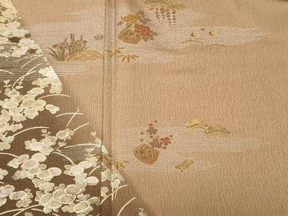 平和屋着物■訪問着　松竹梅　籬花籠文　暈し染め　金銀彩　正絹　逸品　CABJ3469ev