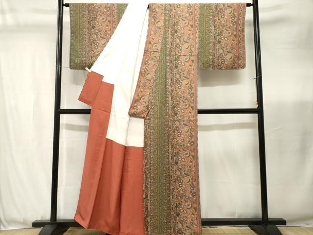 平和屋着物■上質な小紋　更紗花間道　正絹　逸品　CABJ3472ev