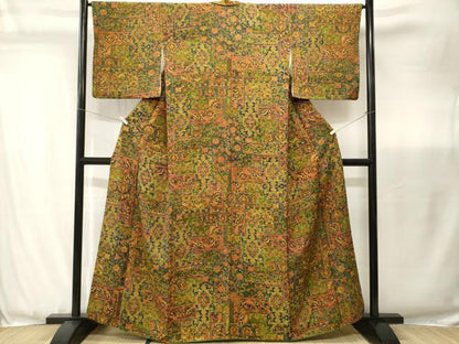 平和屋着物■上質な小紋　更紗吉祥花文　正絹　逸品　CABJ3484ev