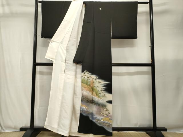 平和屋着物■豪華黒留袖　駒刺繍　萬寿染　立波御所解文　暈し染め　金彩　正絹　逸品　CABJ3485ev