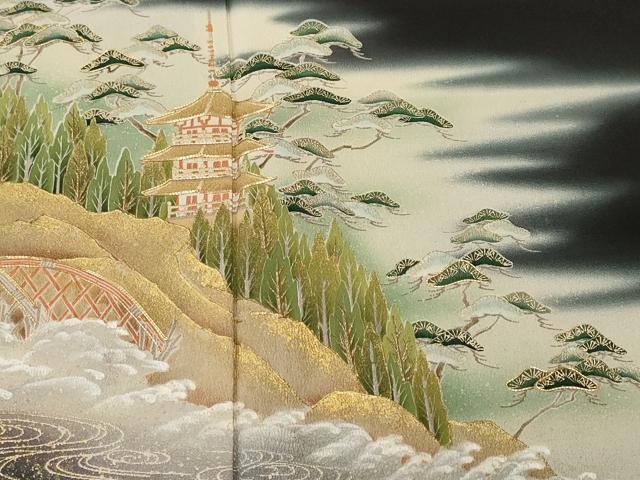 平和屋着物■豪華黒留袖　駒刺繍　萬寿染　立波御所解文　暈し染め　金彩　正絹　逸品　CABJ3485ev
