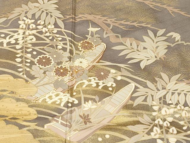 平和屋着物■豪華色留袖　駒刺繍　浜松　舟　藤花房　金彩　正絹　逸品　CABJ3495ev