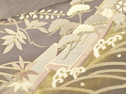 平和屋着物■豪華色留袖　駒刺繍　浜松　舟　藤花房　金彩　正絹　逸品　CABJ3495ev