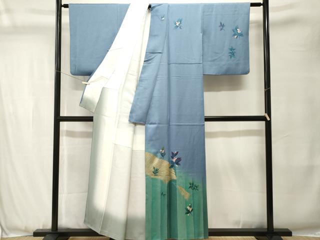 平和屋着物■訪問着　作家物　枝花文　暈し染め　金銀彩　正絹　逸品　CABJ3496ev
