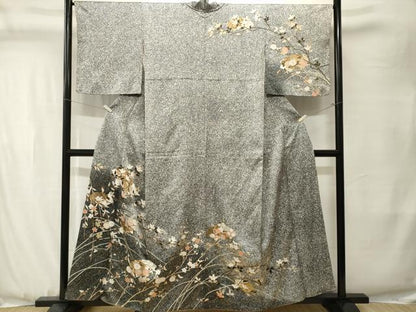 平和屋着物■訪問着　地紙枝花文　たたき染め　金彩　正絹　逸品　CABJ3498ev