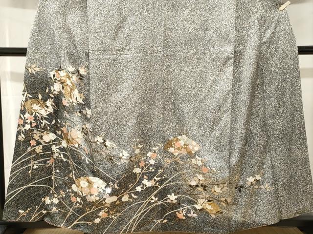 平和屋着物■訪問着　地紙枝花文　たたき染め　金彩　正絹　逸品　CABJ3498ev