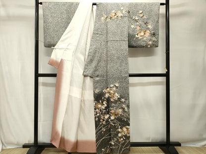 平和屋着物■訪問着　地紙枝花文　たたき染め　金彩　正絹　逸品　CABJ3498ev