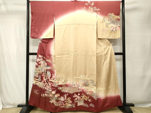 平和屋着物■訪問着　人物御所車文　松竹梅　暈し染め　金彩　正絹　逸品　CABJ3499ev