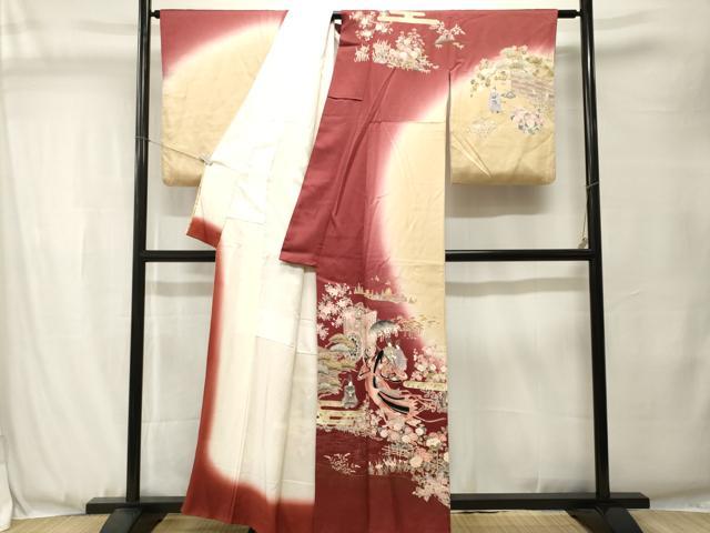 平和屋着物■訪問着　人物御所車文　松竹梅　暈し染め　金彩　正絹　逸品　CABJ3499ev