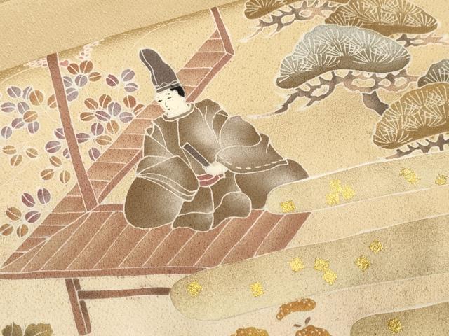 平和屋着物■訪問着　人物御所車文　松竹梅　暈し染め　金彩　正絹　逸品　CABJ3499ev