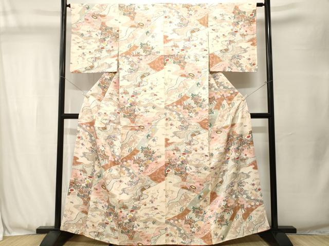 平和屋着物■上質な小紋　松竹梅　御所車折り鶴花文　金彩　正絹　逸品　CABJ3511ev