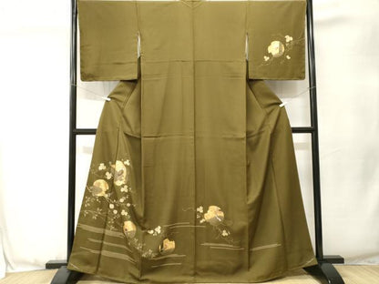 平和屋着物■訪問着　刺繍　蔦の葉松竹梅飛鶴文　金彩　正絹　逸品　CABJ3512ev