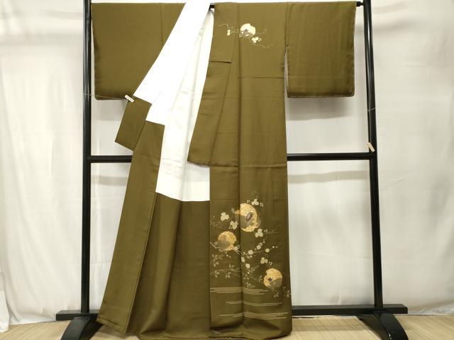 平和屋着物■訪問着　刺繍　蔦の葉松竹梅飛鶴文　金彩　正絹　逸品　CABJ3512ev