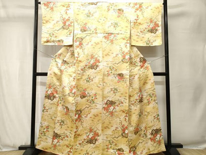 平和屋着物■上質な小紋　芝草花車文　暈し染め　金通し地　正絹　逸品　CABJ3517ev