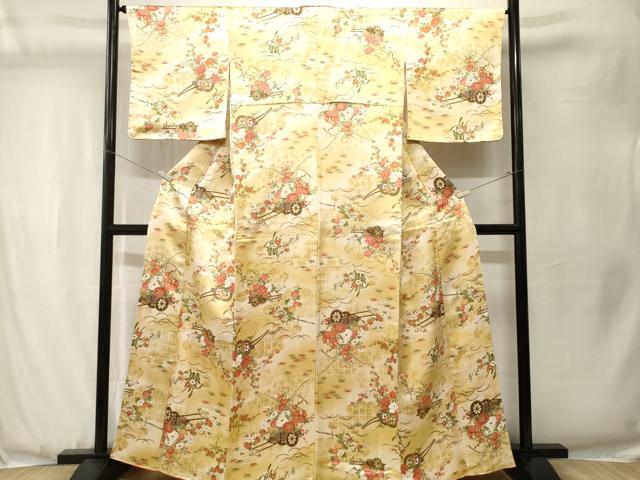 平和屋着物■上質な小紋　芝草花車文　暈し染め　金通し地　正絹　逸品　CABJ3517ev