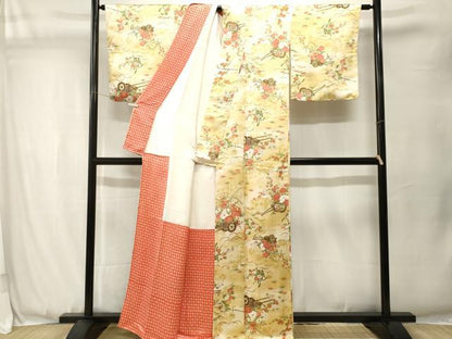 平和屋着物■上質な小紋　芝草花車文　暈し染め　金通し地　正絹　逸品　CABJ3517ev