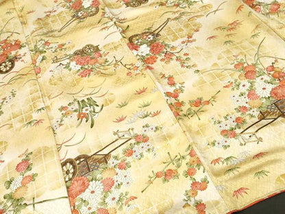 平和屋着物■上質な小紋　芝草花車文　暈し染め　金通し地　正絹　逸品　CABJ3517ev
