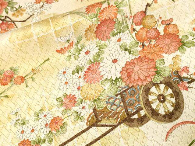 平和屋着物■上質な小紋　芝草花車文　暈し染め　金通し地　正絹　逸品　CABJ3517ev
