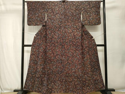 平和屋着物■上質な小紋　草花文　鬼しぼ縮緬　正絹　逸品　CABJ3520ev