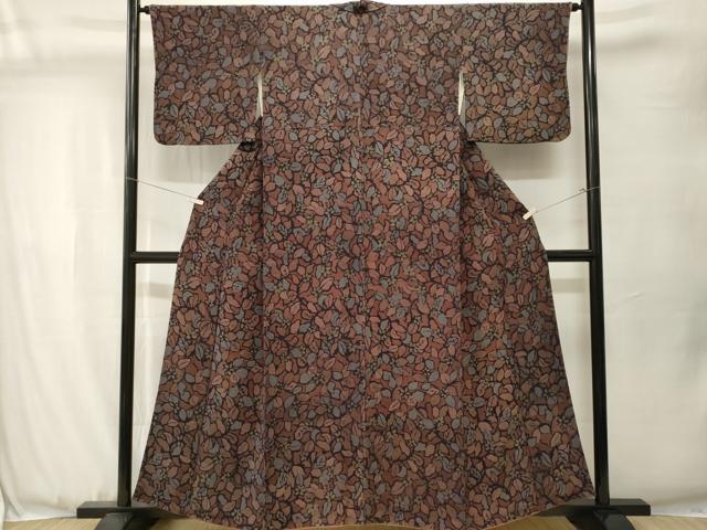 平和屋着物■上質な小紋　草花文　鬼しぼ縮緬　正絹　逸品　CABJ3520ev