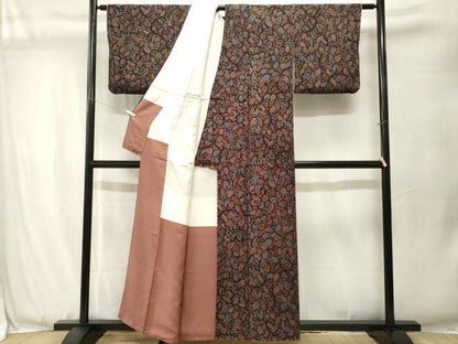 平和屋着物■上質な小紋　草花文　鬼しぼ縮緬　正絹　逸品　CABJ3520ev