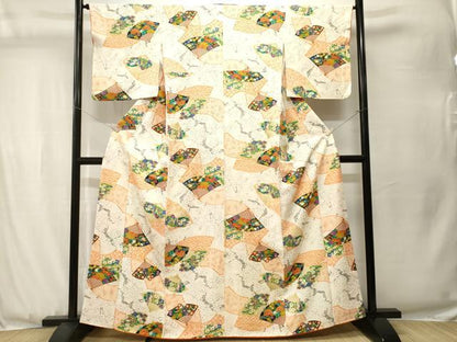 平和屋着物■上質な小紋　扇面枝花文　金彩　正絹　逸品　CABJ3526ev