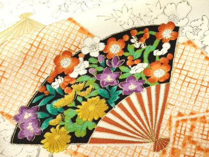 平和屋着物■上質な小紋　扇面枝花文　金彩　正絹　逸品　CABJ3526ev