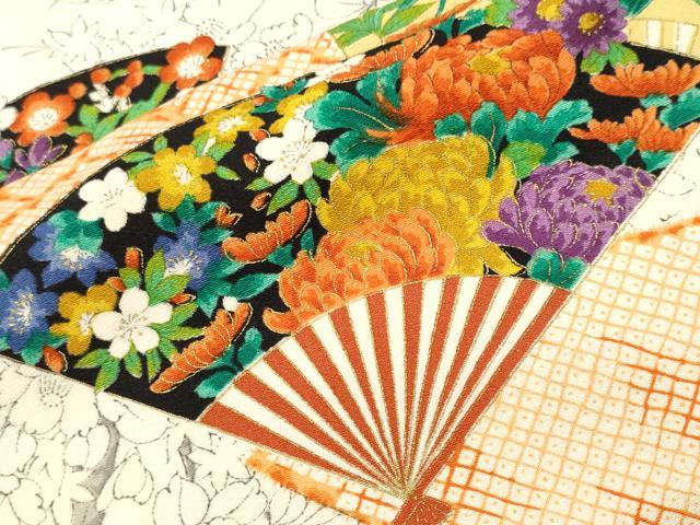 平和屋着物■上質な小紋　扇面枝花文　金彩　正絹　逸品　CABJ3526ev