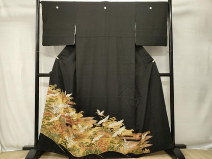平和屋着物■豪華黒留袖　飛鶴風景文　暈し染め　金彩　正絹　逸品　CABJ3530ev