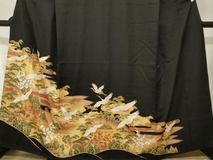 平和屋着物■豪華黒留袖　飛鶴風景文　暈し染め　金彩　正絹　逸品　CABJ3530ev
