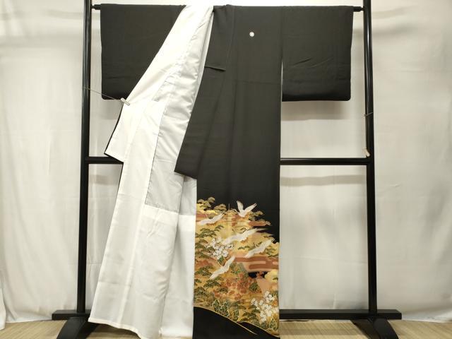 平和屋着物■豪華黒留袖　飛鶴風景文　暈し染め　金彩　正絹　逸品　CABJ3530ev