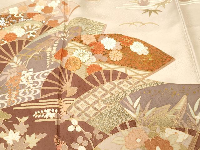 平和屋着物■訪問着 作家物 駒刺繍 松竹梅扇面花文 暈し染め 金彩 正絹 逸品 CABJ3532ev