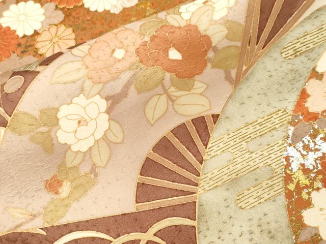 平和屋着物■訪問着 作家物 駒刺繍 松竹梅扇面花文 暈し染め 金彩 正絹 逸品 CABJ3532ev