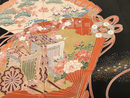 平和屋着物■豪華黒留袖　仮絵羽　作家物　駒刺繍　檜扇御所車文　金彩　正絹　逸品　未使用　CABJ3534ev
