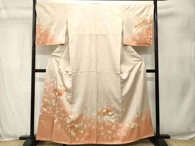 平和屋着物■豪華振袖　駒刺繍　花車文　枝垂れ桜文　銀彩　正絹　逸品　CABJ3540ev