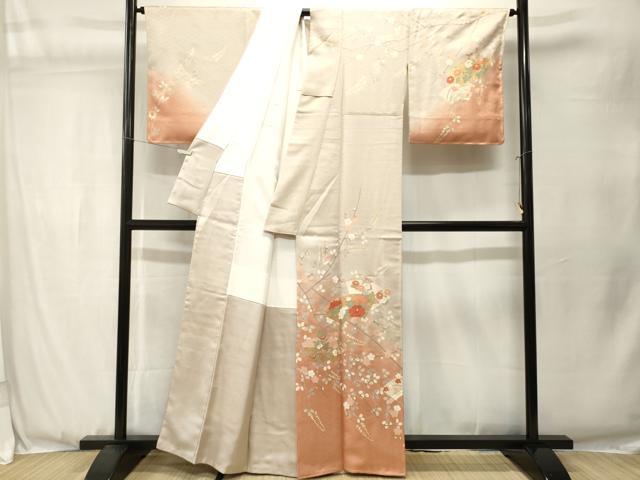 平和屋着物■豪華振袖　駒刺繍　花車文　枝垂れ桜文　銀彩　正絹　逸品　CABJ3540ev