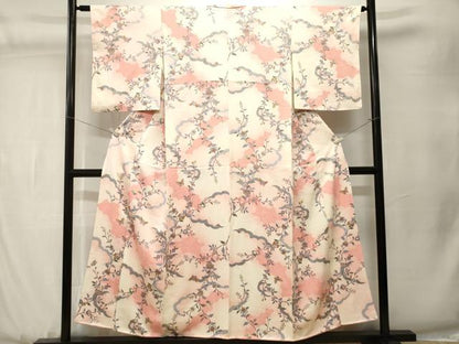 平和屋着物■上質な小紋　更紗花蝶文　暈し染め　金銀彩　正絹　逸品　CABJ3537ev