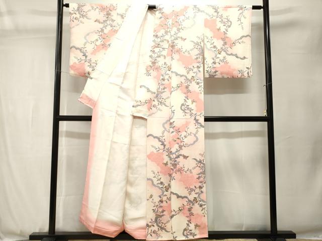 平和屋着物■上質な小紋　更紗花蝶文　暈し染め　金銀彩　正絹　逸品　CABJ3537ev