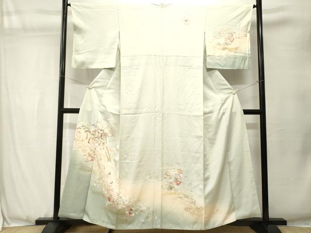平和屋着物■訪問着　駒刺繍　御所車飛鶴流水花文　暈し染め　金彩　正絹　逸品　CABJ3538ev